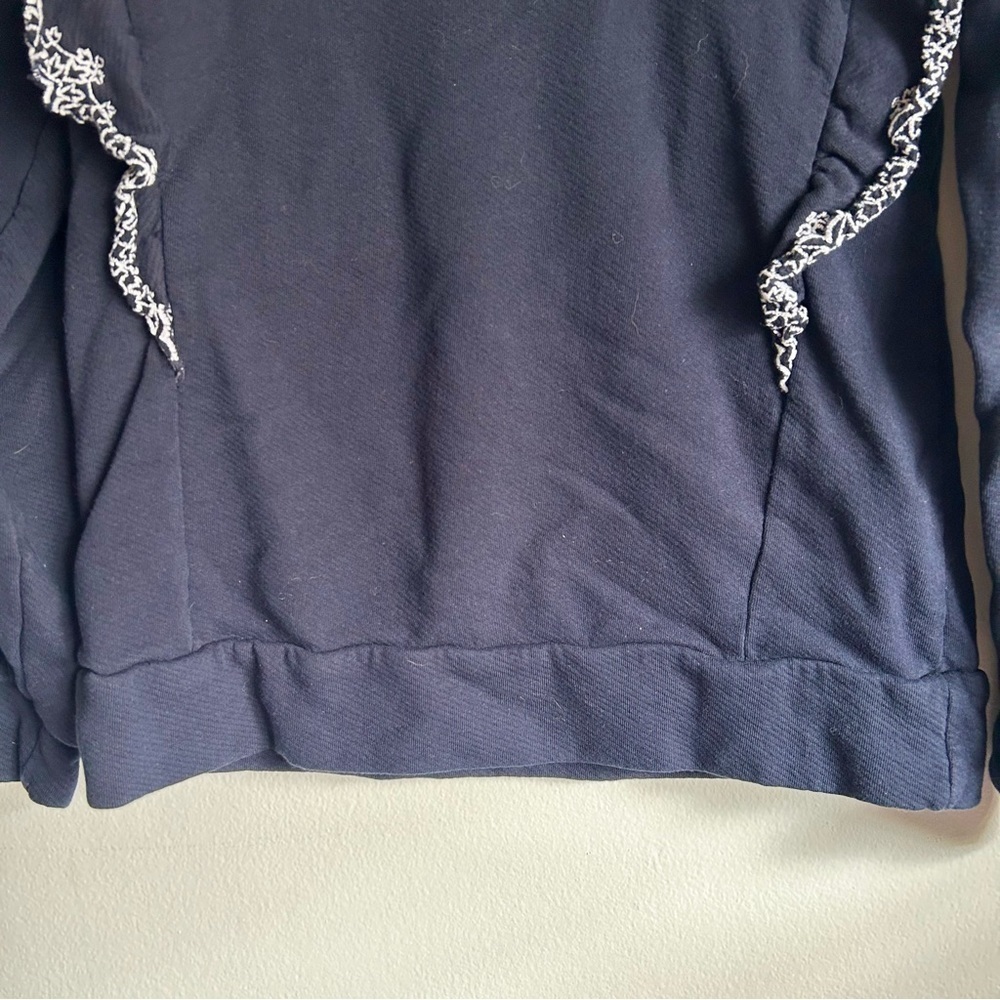 LOFT Navy Blue Top White Ruffles Long Sleeve Size XS - Picture 5 of 8